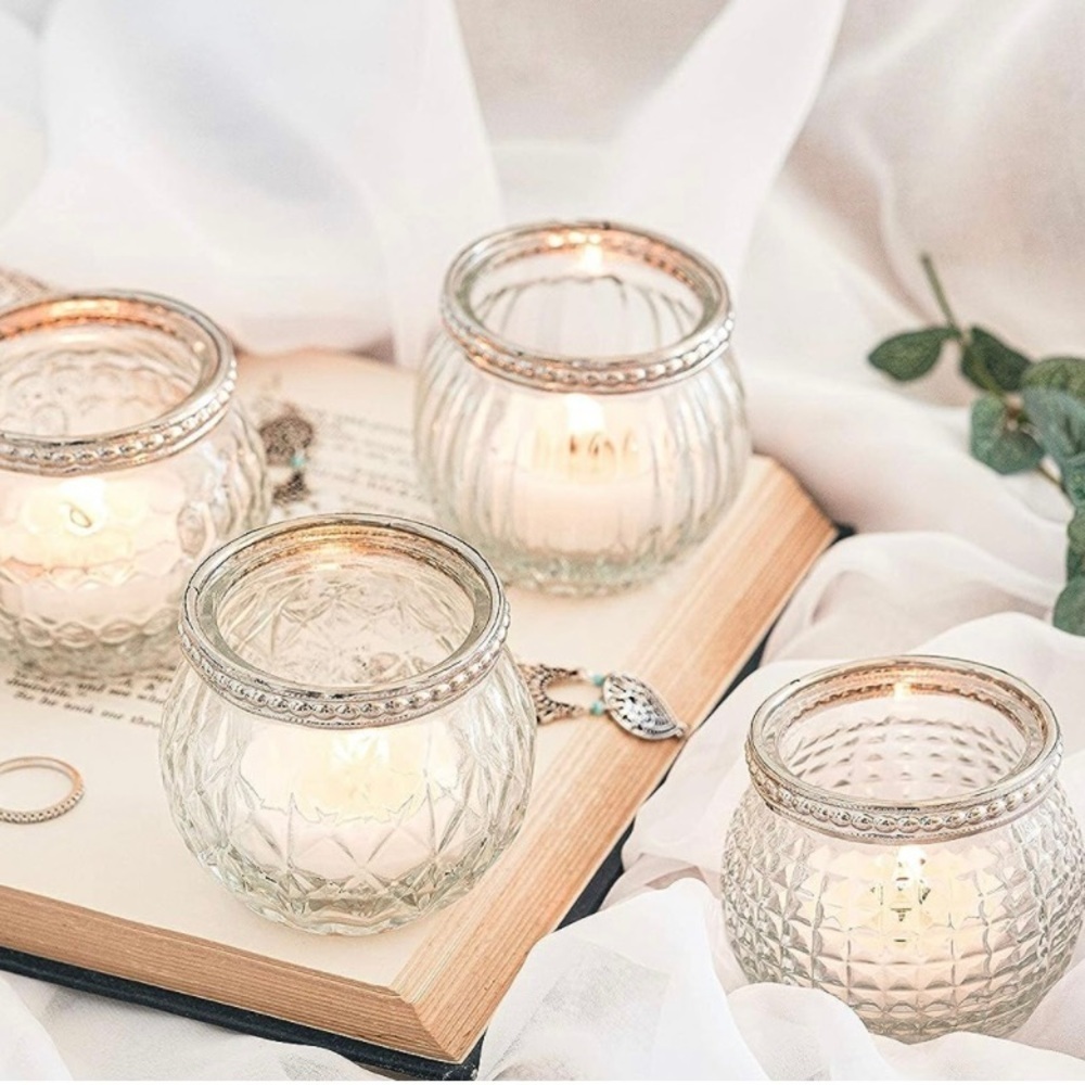 Set of 4 Small crystal & silver Candle Holders